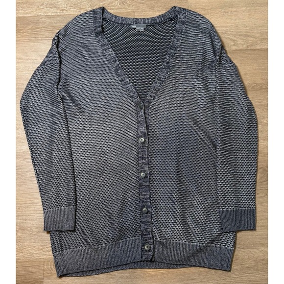 Vince Linen Blend Knit Button Cardigan Charcoal Gray Women's M Modern Minimalist